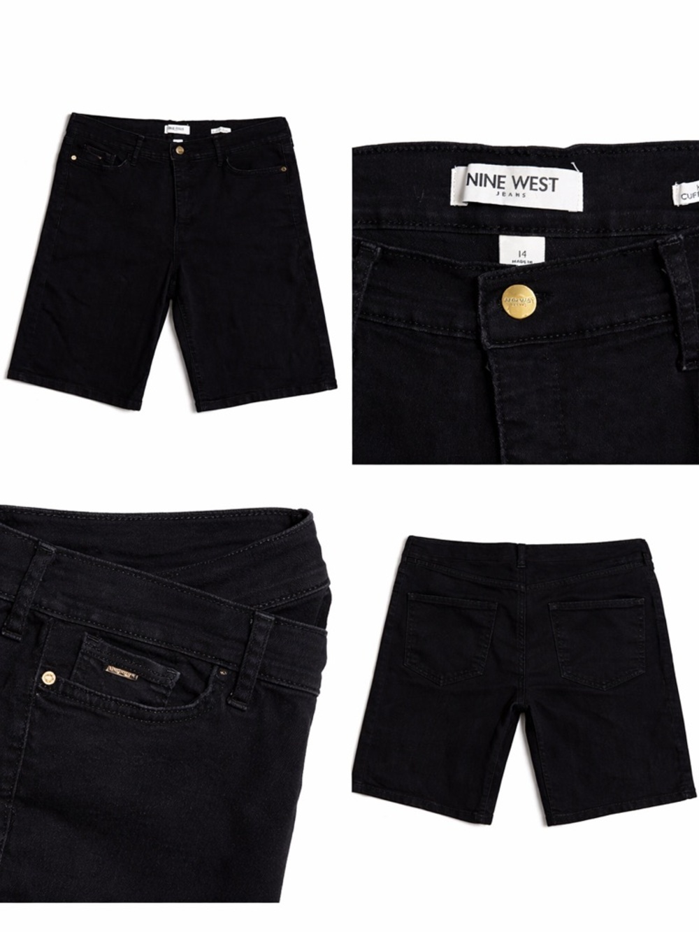 Nine West Black Denim Knee-Length Jean Shorts Size 14